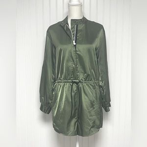 Hunter Green Satin Long Sleeve Romper Women’s Size Medium
